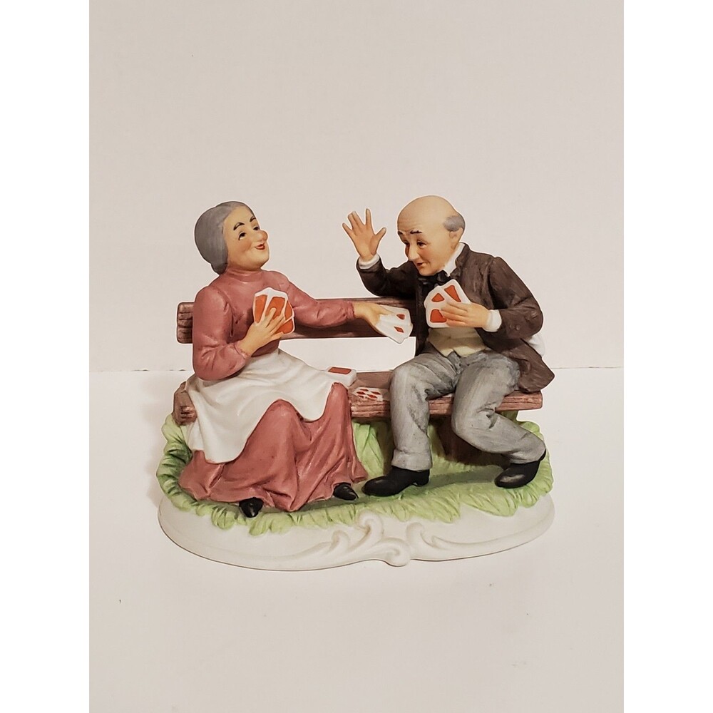 Lefton 2565 The Cheater Porcelain Old Couple Playing Cards Vintage Figurine Mint